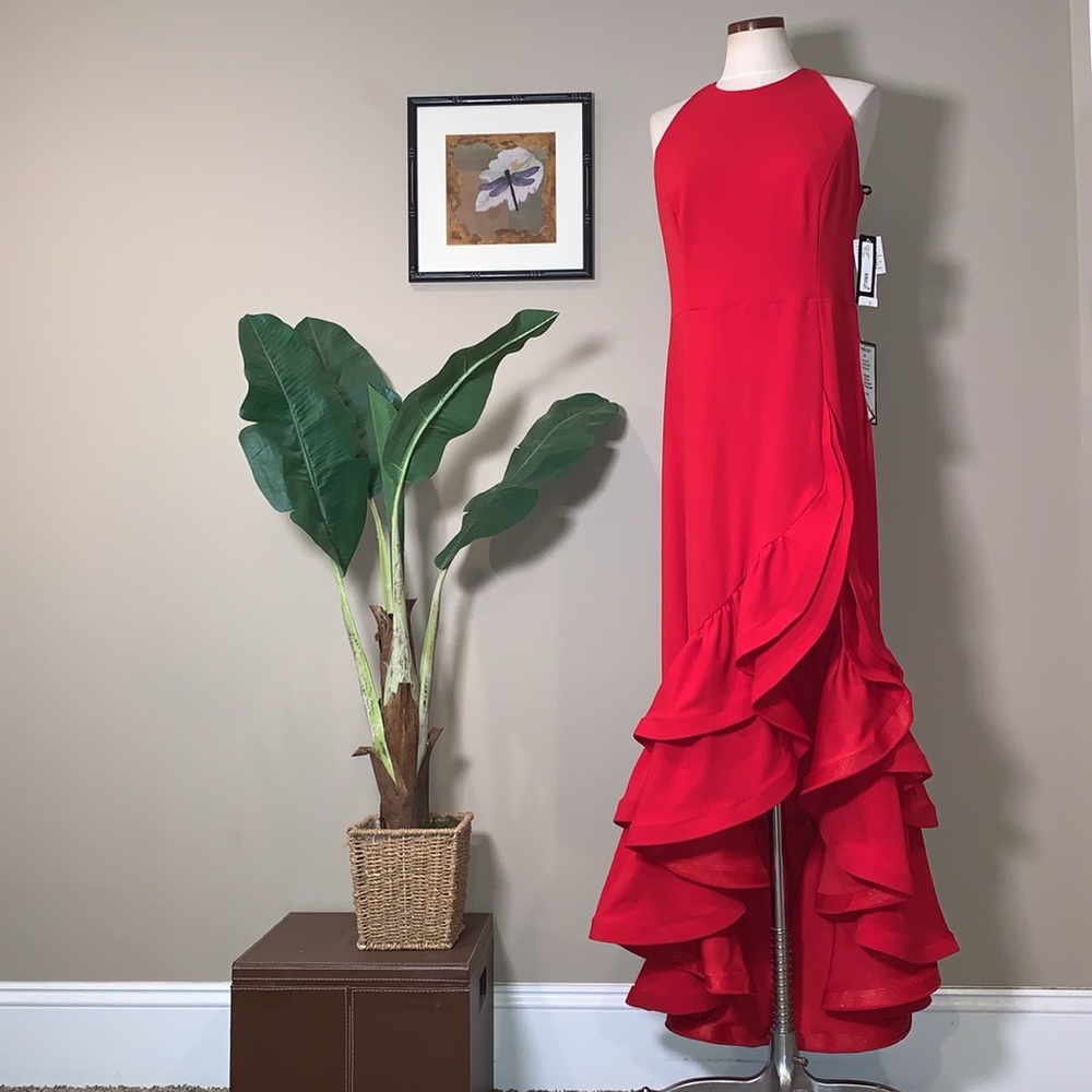 Betsy & Adam Red Ruffle Gown - Picture 5 of 16